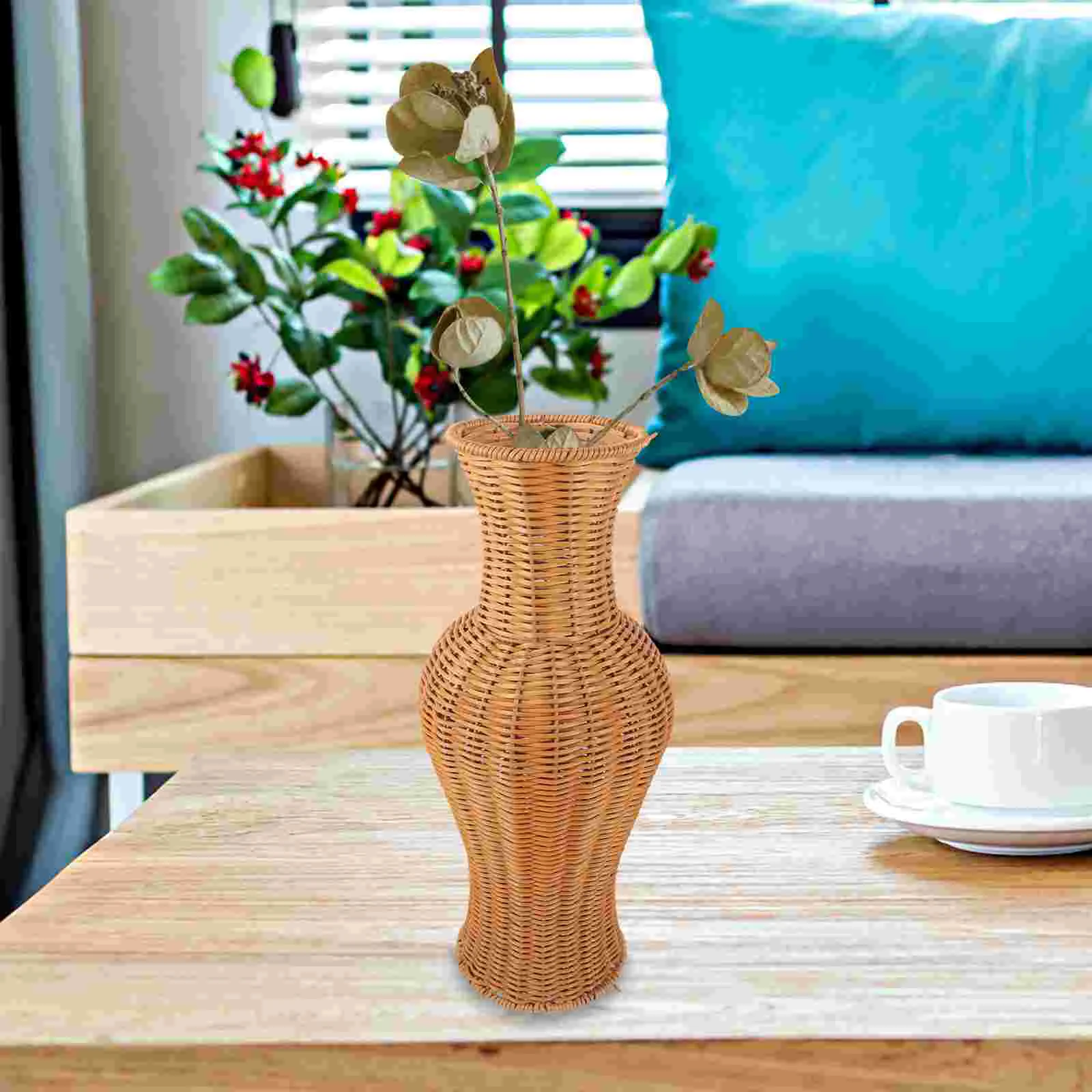 Rattan Vase Home Decor Pots for Plants Holder Simple Flower Bud Woven Plastic Bride Office Decorative Basket