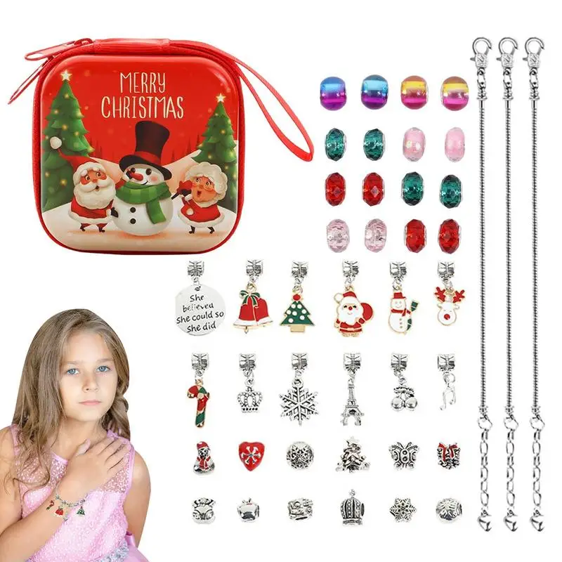 

Рождественский Комплект браслетов с шармами, материалы для изготовления ювелирных изделий, комплект браслетов с шармами для 3 браслетов, 16 цветных стеклянных бусин, 12 сплавов