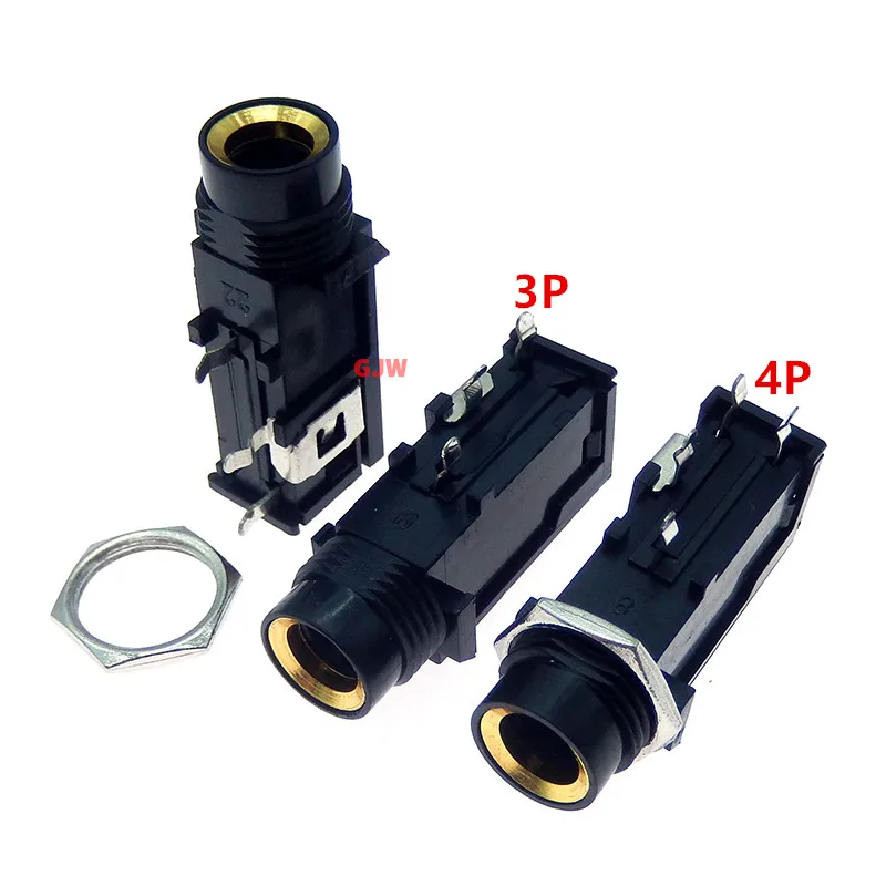 

5PCS DIY 6.35mm / 6.5mm Jack Gold Plated 4P Stereo Dual Channel Microphone Socket 6.35 /6.5 Audio Straight jack Connector