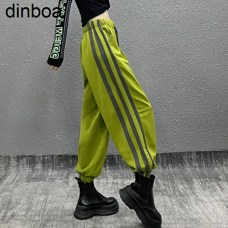 

Dinboa-harajuku Loose Harem Pants Women High Waist Elastic Streetwear Sweatpants Summer Vintage Y2k Side Stripes Bf Bloomers New