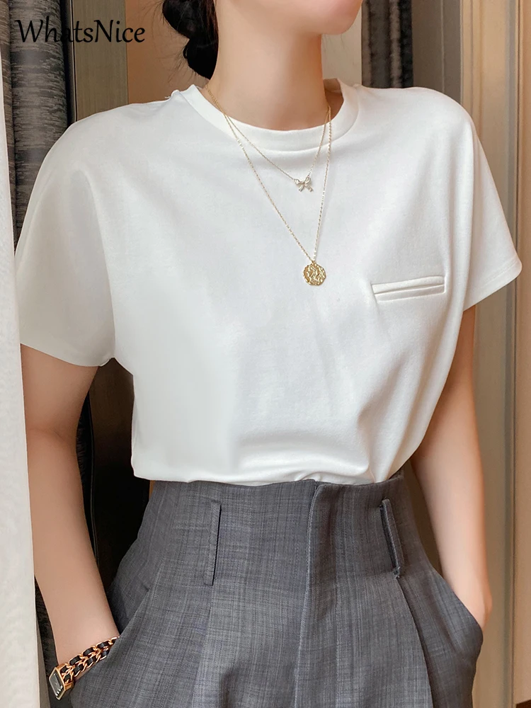 

Fashion casual woman Tshirts women sexy tops female office lady nice aesthetic mock pocket T-shirt dropshipping Cheap wholesale