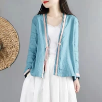 retro womens top spring and summer short cardigan shirt thin sun protection clothing chinese style tea clothes korean fashion