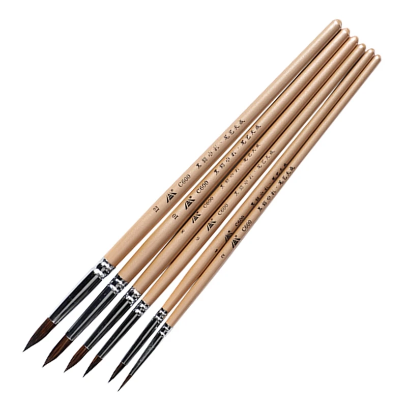 

Watercolor brush black marten animal hair 6 pcs round pointed watercolor painting brush set adult beginner student hand-painted