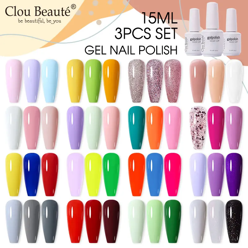 

Clou Beaute 3PCS Gel Polish Kit Semi Permanent Nail Art Gels Lacquer Nail Supplies For Professionals Nail Varnish Gellak Hybrid