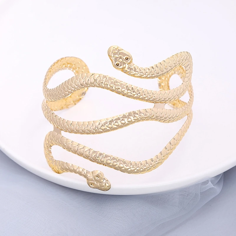 

M2EA Retro Greek Roman Open Ended Snake Shape Bracelet Armband Upper Arm Cuff Armlet Festival Bridal Bikini Dance Jewelry
