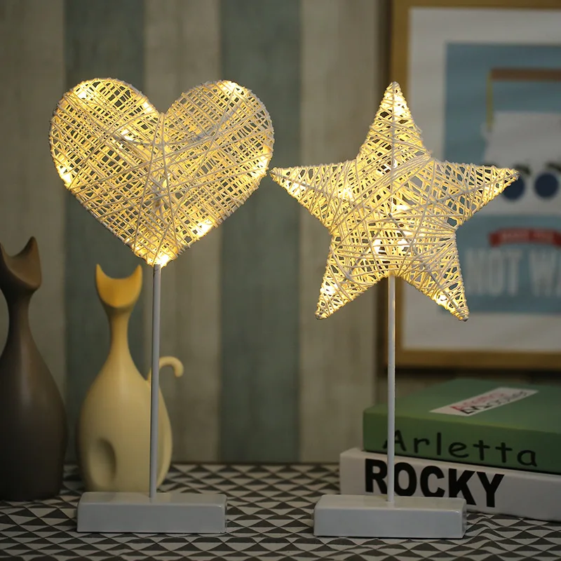 

Romantic Heart Shape Star Grass Rattan Woven LED Night Light Battery Power Desk Table Light Kids Gift Bedroom Home Decor Lamp