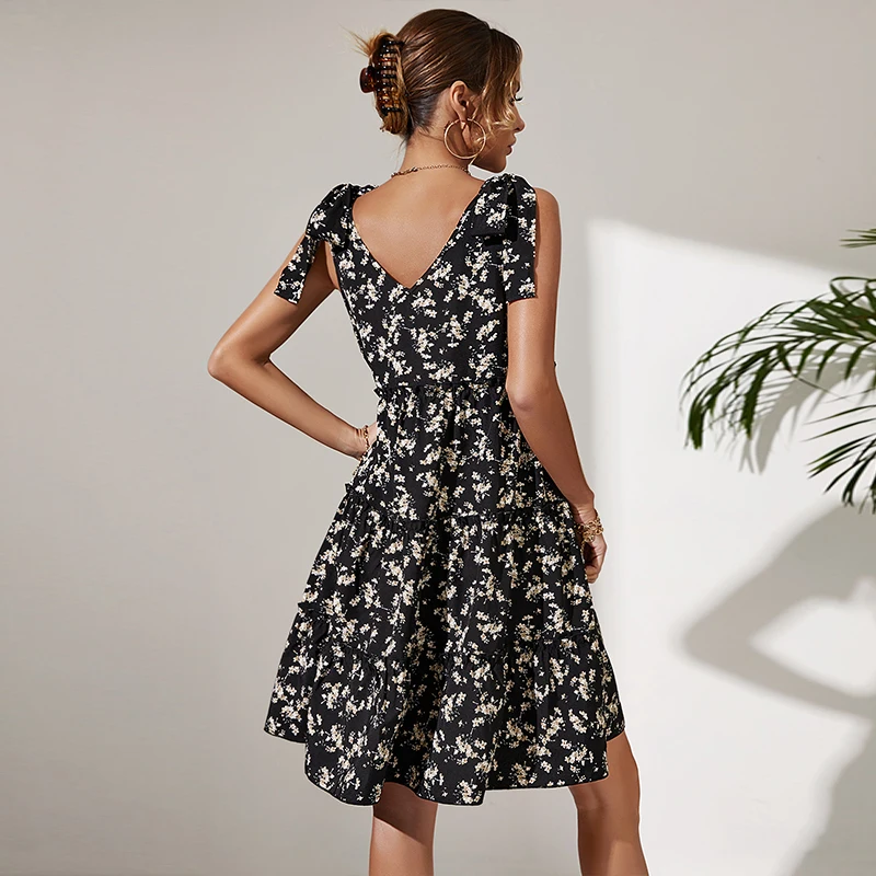 KEBY ZJ Low Price Dress Wholesale Clothing Summer Casual Dresses Black Sleeveless Floral Woman Fashion Short |