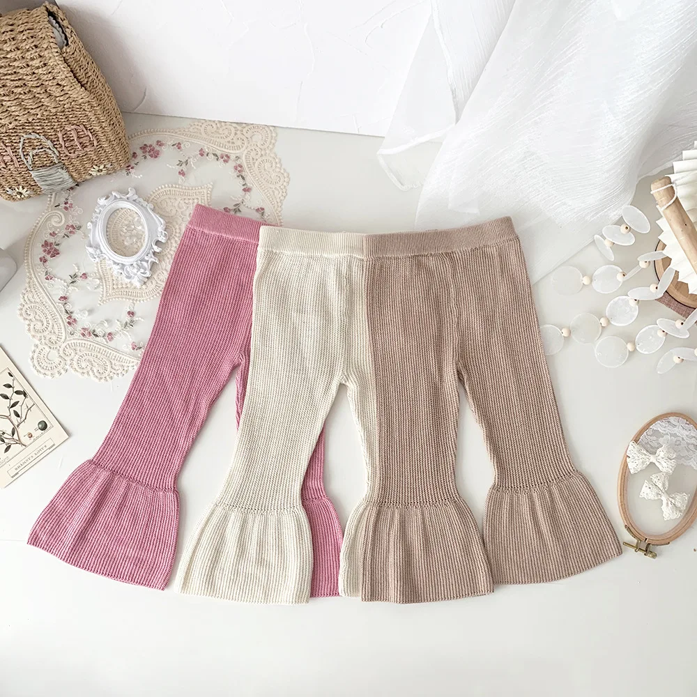 

Children's Cotton And Knitted Flare Trousers Spring And Summer Thin Girls Hollow Out Pants Baby Breathable Anti-mosquito Pants
