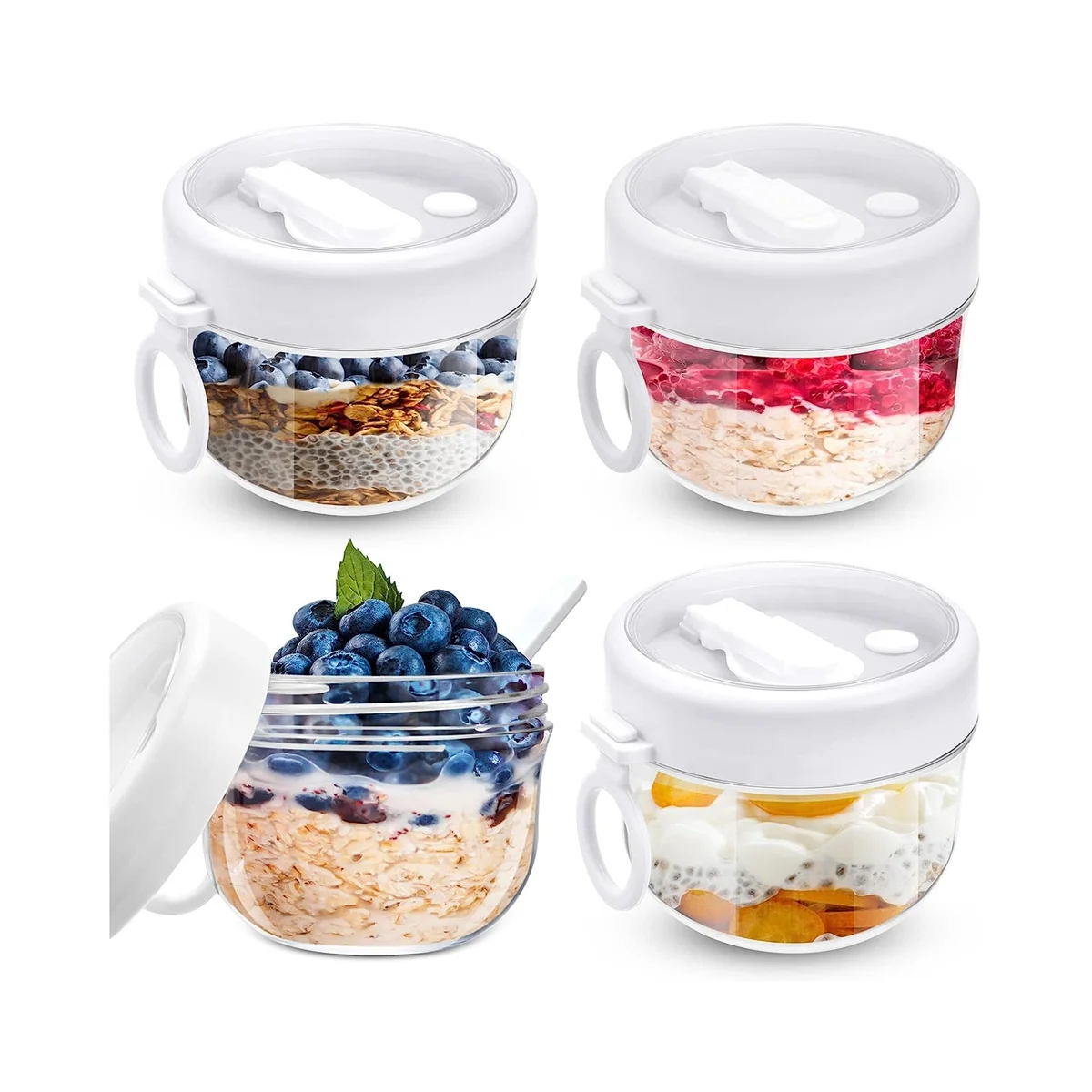 

4 Pcs Overnight Oats Container with Lids and Spoons, 20Oz Overnight Oats Jars Airtight Yogurt Container for Milk, Fruit
