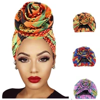 fashion african print stretch ankara satin linned beanie turban bandana head wrap dashiki women party cap hair accessories