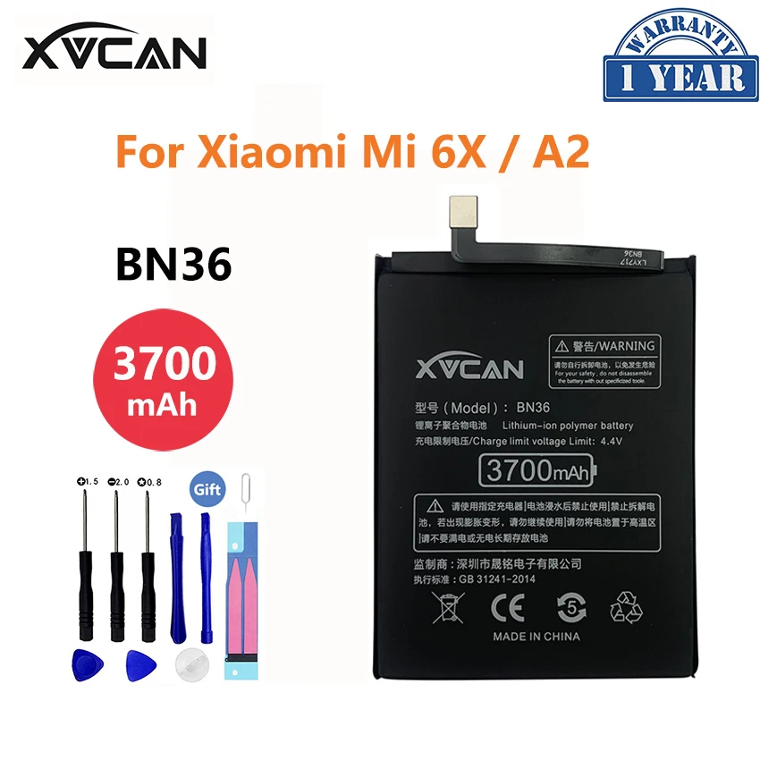 

Original XVCAN BN36 3700mAh Battery For Xiaomi Mi 6X A2 Mi6X MiA2 M6X MA2 High Capacity Phone Replacement Batteries Bateria