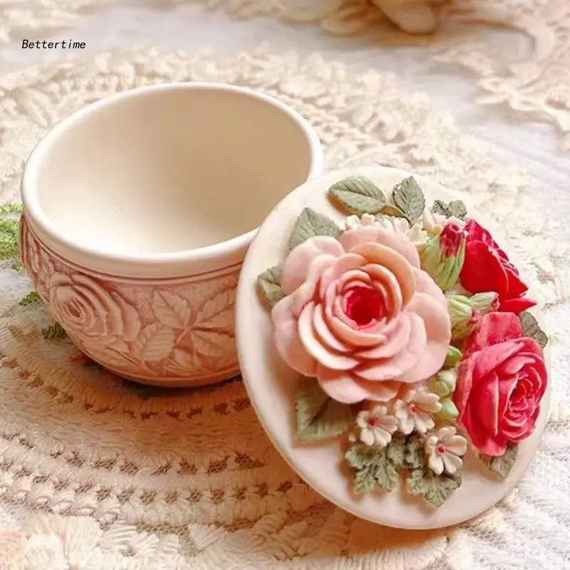 

B36D Resin Rose Decorative Storage Box Mold for DIY Home Decoration Jewelry Storage