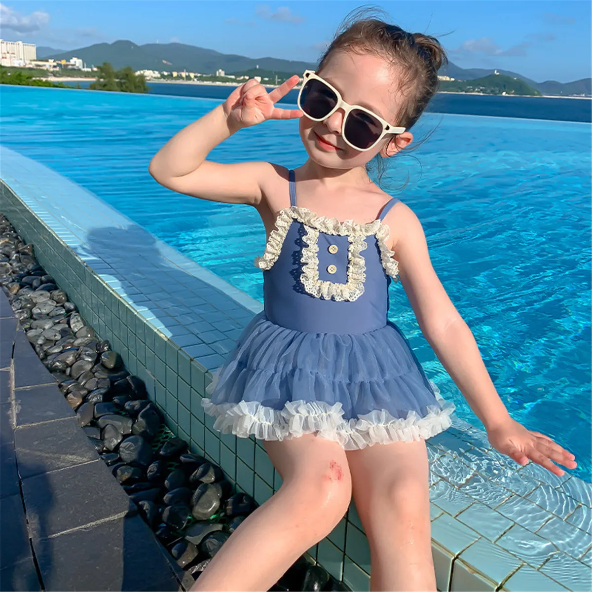 

Summer Swimwear Baby Girl Skirt Lace Suspenders Tutu Mesh Dress Swimsuit Children's Bikini Girl Holiday Bathing Suit Beach Wear