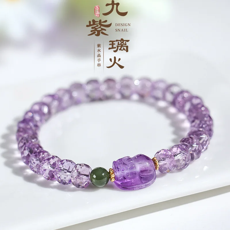 Фото Jiu Zi Li Huo Style Необычный женский браслет в сочетании с нарезанным нефритовым аметистом Pixiu, браслет на руку №2