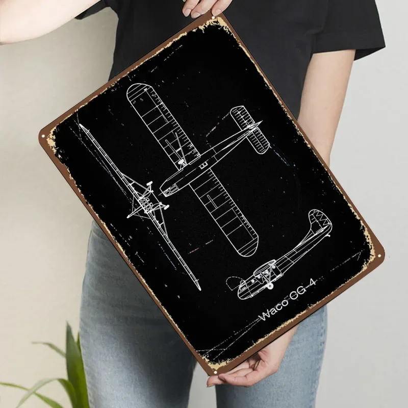 Фото Waco CG-4 Планер Жесть Знак Самолет Плакат Украшение Гостиной Декор Мужчины Пользовательские Металлические Вывески для Настенного Художественного Украшения Ретро №3
