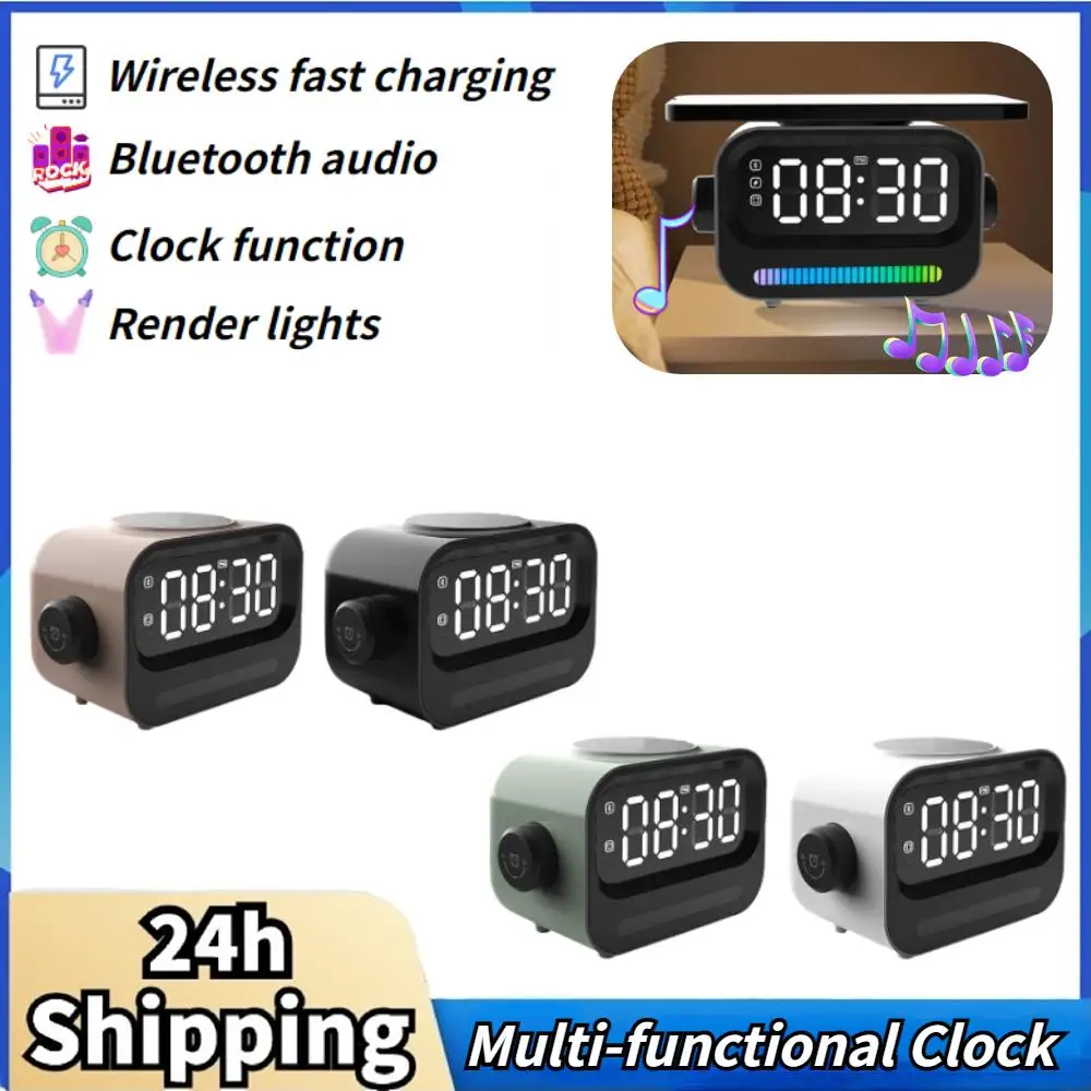 New Alarm Clock Wireless Mobile Phone Charger Bluetooth Audio Night Light Time Display With Rendering Fast Charging Base