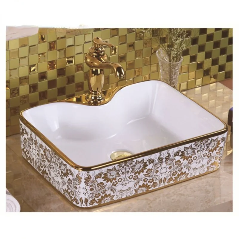 

Flower shape golden bathroom wash basin 9167D-1