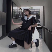 harajuku dark style streetwear dresses vintage peter pan collar high waist bandage bow sweety short sleeve pleated dresses