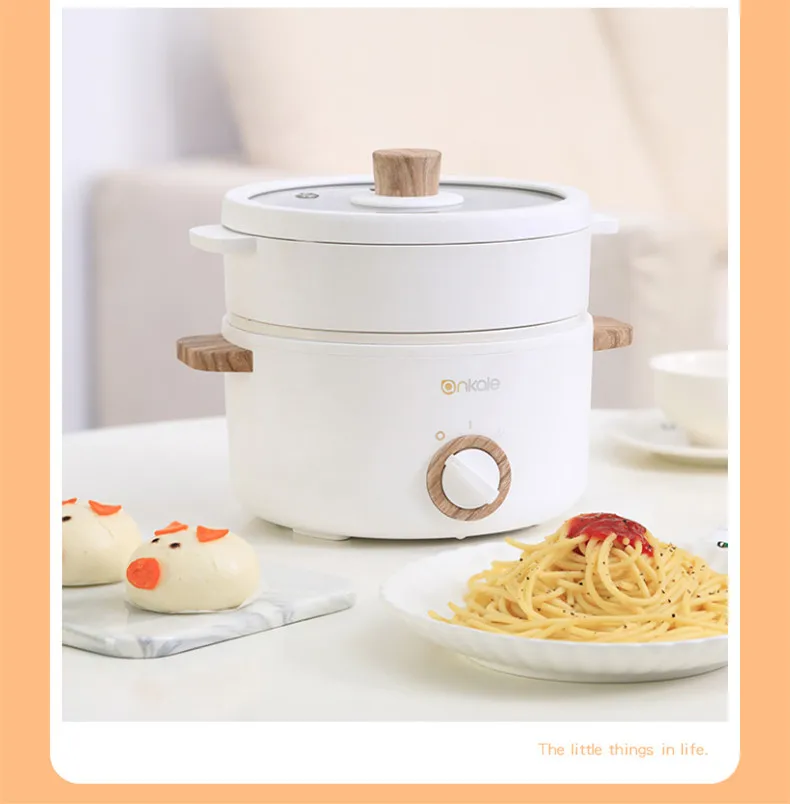 

220V 2 Layers Multi Cooker Mini Electric Hot Pot 1.5L Household Stewing Machine Frying Pan With Steamer 20cm Diameter Home Use