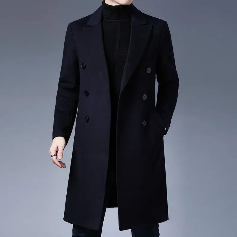 Мужское осеннее 2024 новое двустороннее шерстяное пальто тонкое стильное длинное