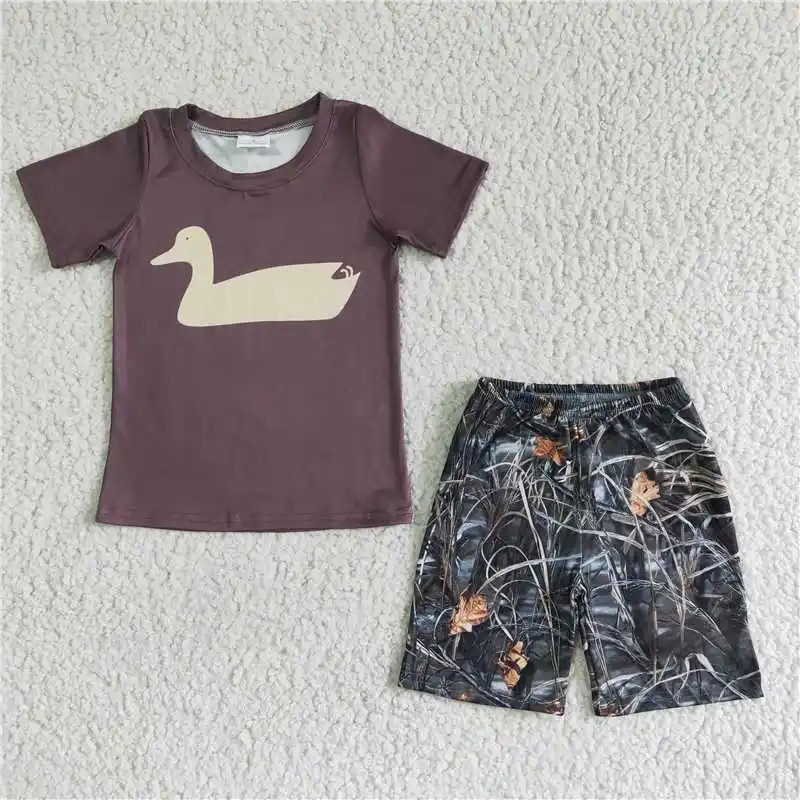 

Wholesale Baby Boy Summer Camo Shadow Grass Fashion New Clothing Short Sleeve Duck Shirt Shorts Children Boutique Kid Set Outfit