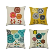 new abstract flower pillowcase cartoon sunflower flax home decor turquoise linen pillow cover