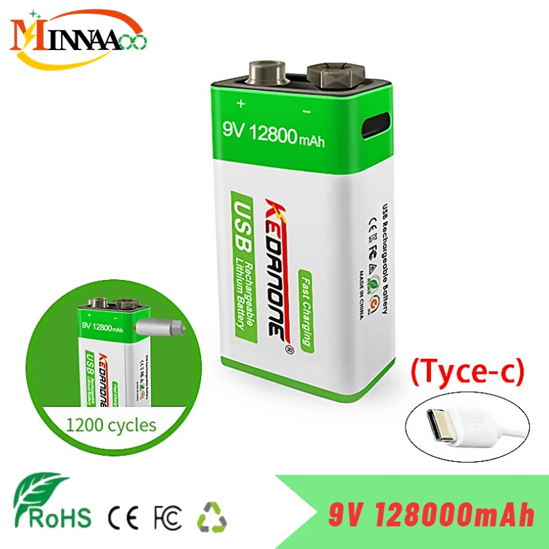 

New 9V Rechargeable Battery 12800mAh 6F22 Micro USB 9v Li-ion Lithium Batteries for Multimeter Microphone Toy Remote Control KTV
