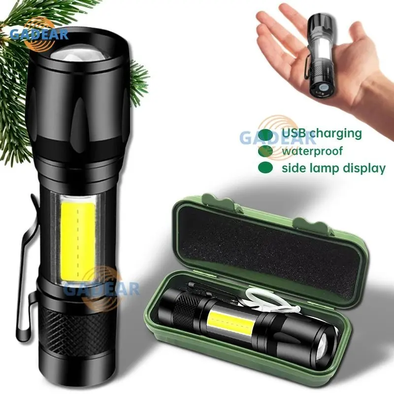 Портативная перезаряжаемая мини-вспышка с зумом, светодиодная лампа-вспышка, фонарь с USB, регулируемый водонепроницаемый уличный фонарь для кемпинга