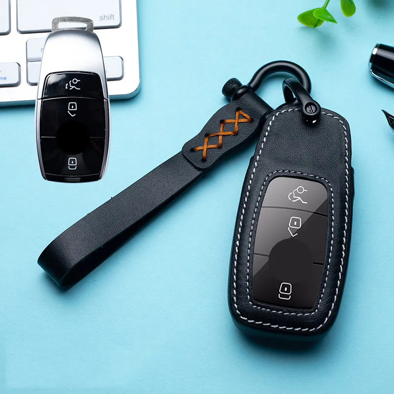 

Кожаный чехол для автомобильного ключа, оболочка, кольцо для ключей для Mercedes Benz 2017 E Class W213 2018 S, сумка для аксессуаров класса