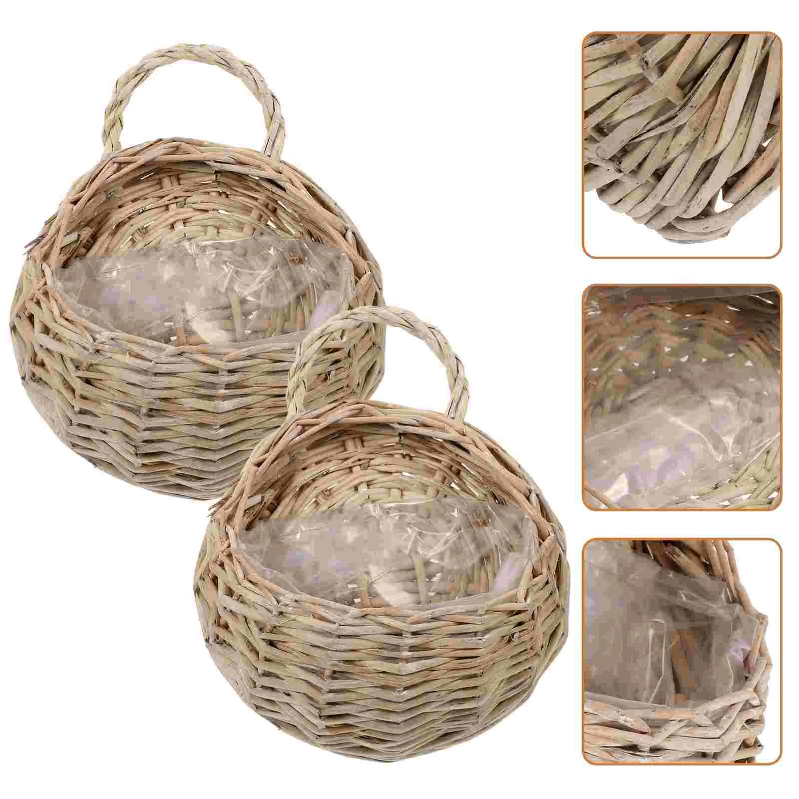 

2 Pcs Picket Fence Decoration Hanging Flower Holder Decorative Wicker Basket Veggie Holder Kitchen Fruit Basket