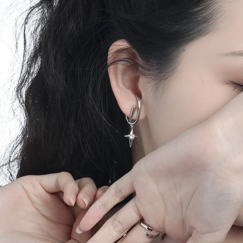 Модные серьги-клипсы с четырьмя острыми звездами индивидуальная металлическая