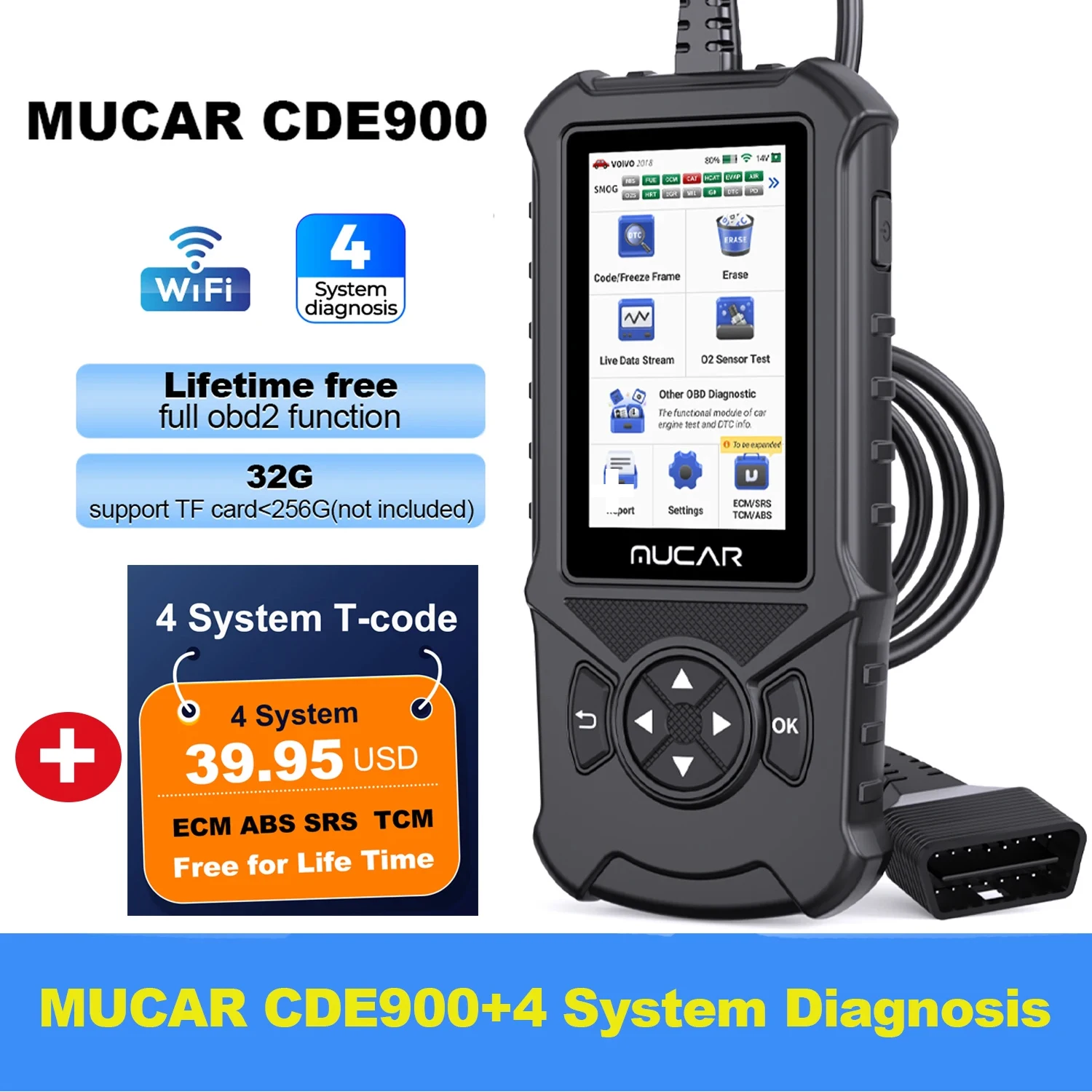 

MUCAR CDE900/cde900 Pro/CDE900 Lite OBD2 диагностический инструмент Auto Obd 2 сканер Тормозная подушка безопасности коробка передач диагностика системы двигателя cde900 считыватель кодов 32GB