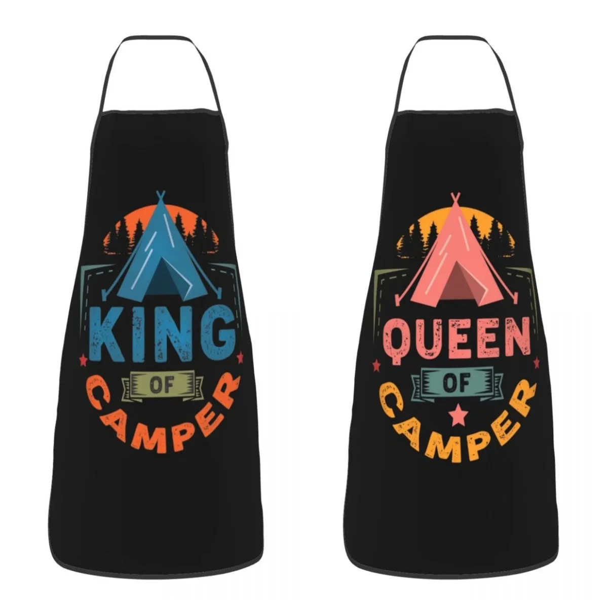 

Custom Bib King Of Camper Apron for Men Women Unisex Adult Chef Cooking Kitchen Camping Adventure Tablier Cuisine Painting