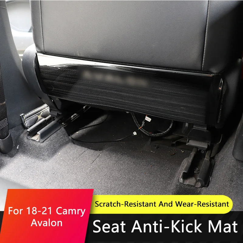 

QHCP Car Stainless Steel Seat Anti-kick Decor Mat Black Titanium Brushed Seat Protector Interior Trim Pad For 18-21 Camry/Avalon