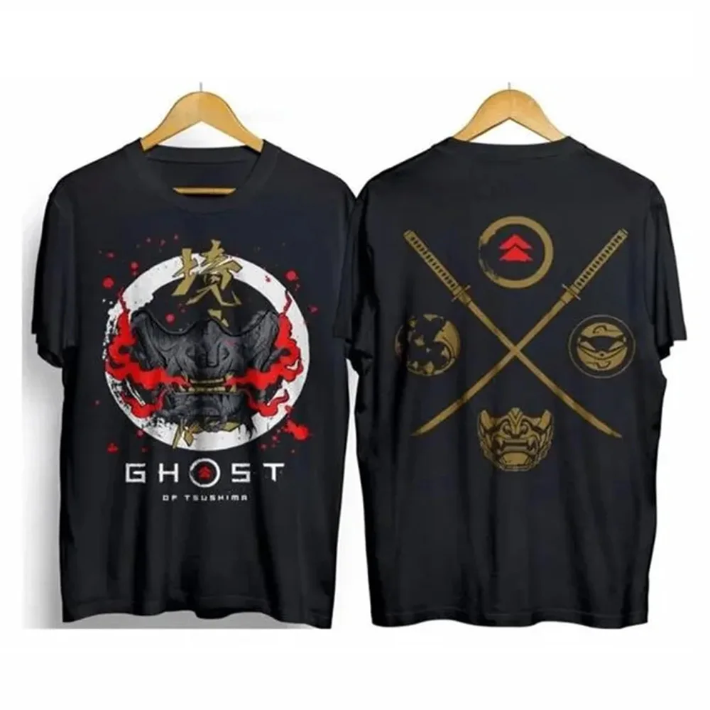 Фото Футболка с логотипом Ghost of Yotei, футболка с короткими рукавами, мужские футболки с рисунком, фигурки аниме в стиле хип-хоп №1
