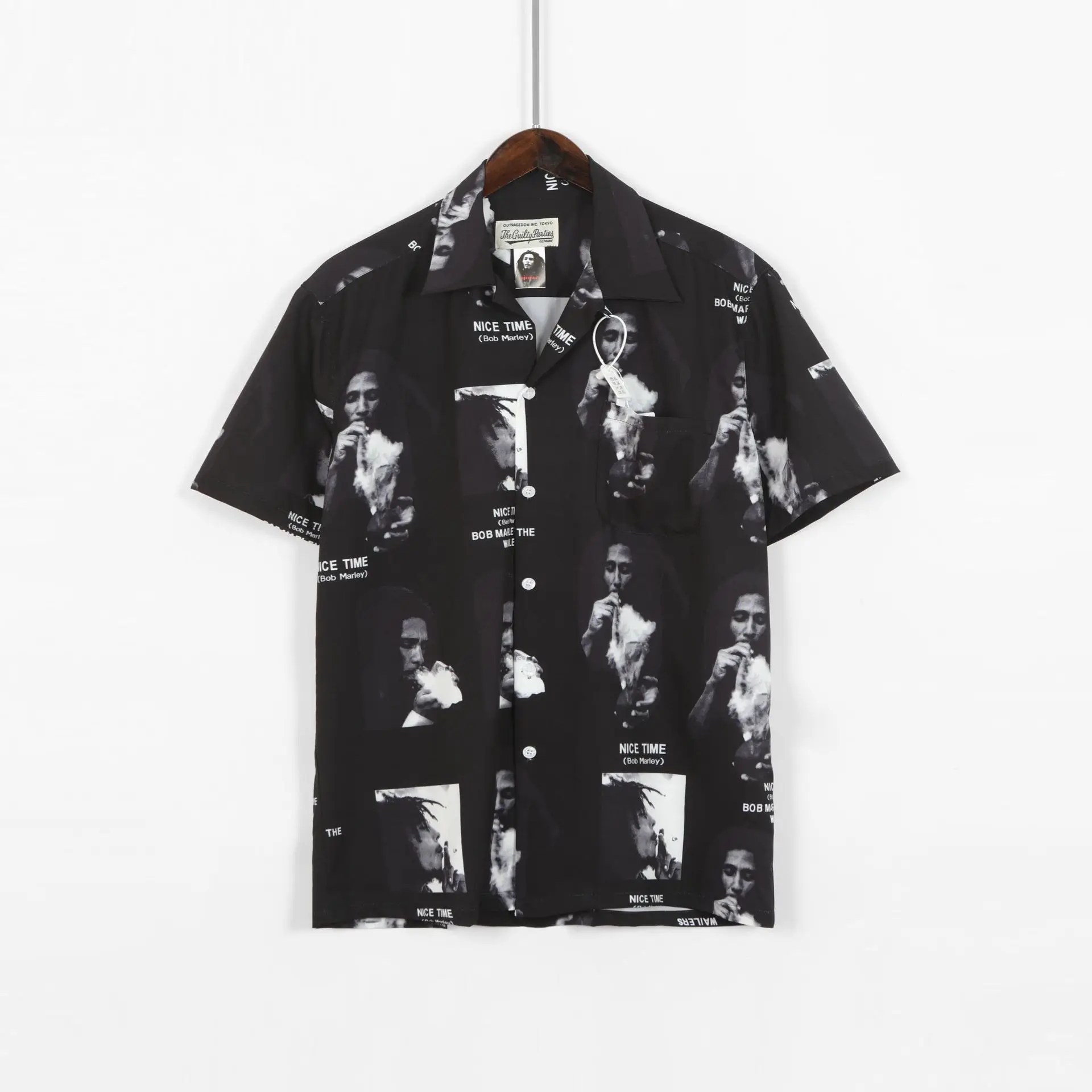 

New 2021 Men luxurious WACKO MARIA BOB MARLEY Fashion cotton Casual Shirts Shirt high Pocket Short-sleeves S 2XL #A29