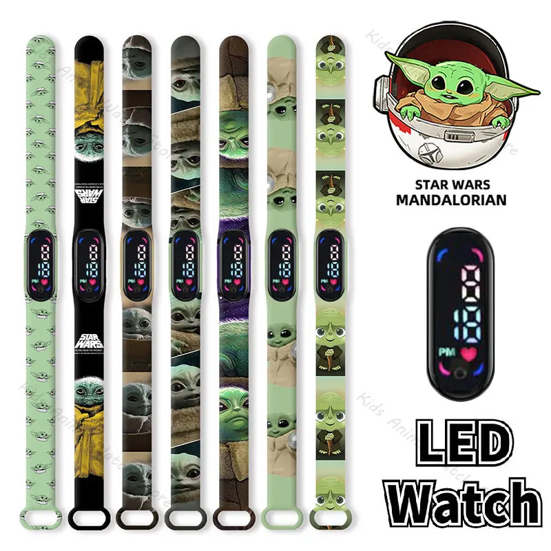 

Disney Children's Watches Anime Characters Grogu Yoda LED Touch Waterproof Electronic Kids Watch Educational toys Birthday Gift