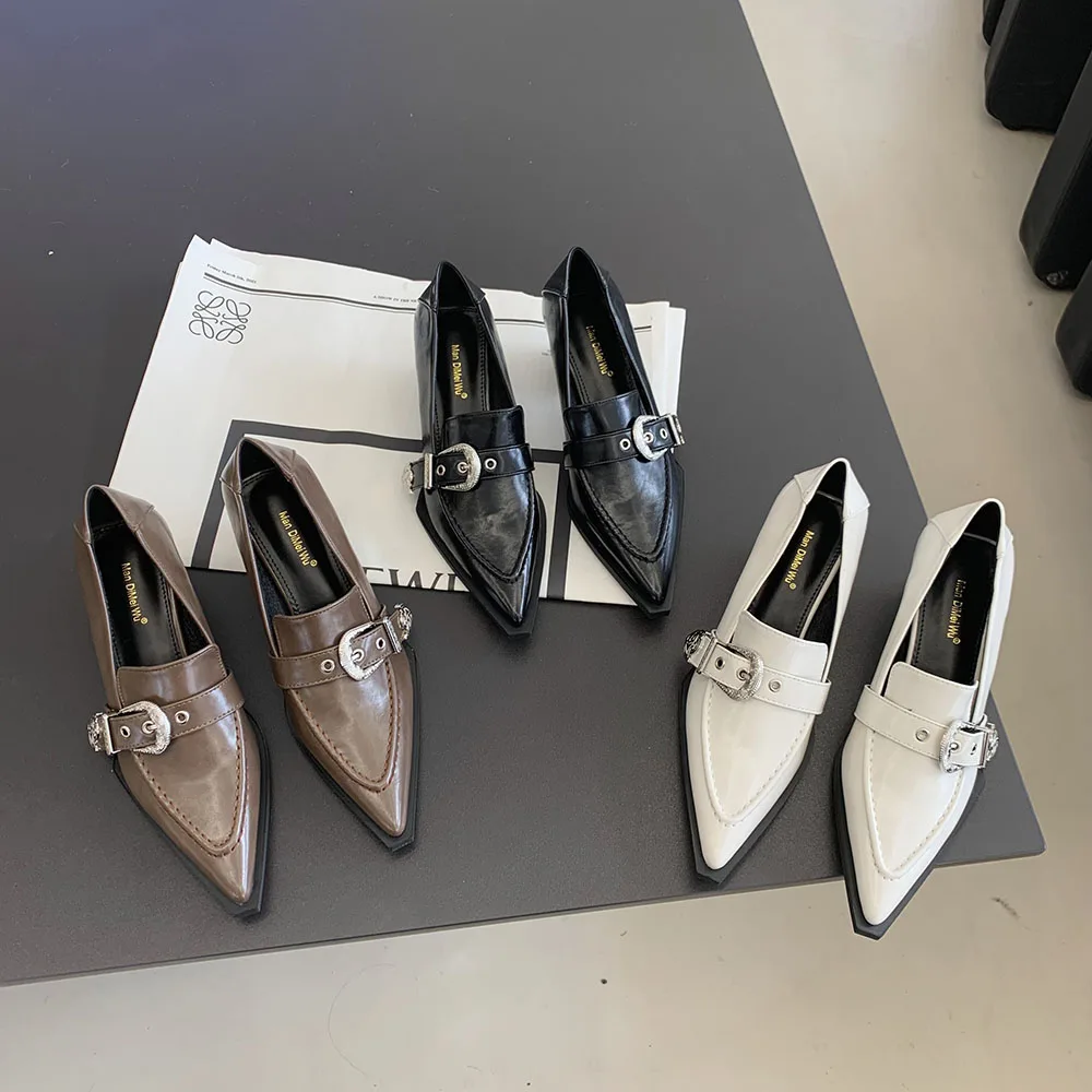 Туфли-лодочки женские с пряжкой и круглым каблуком Размеры 35-39