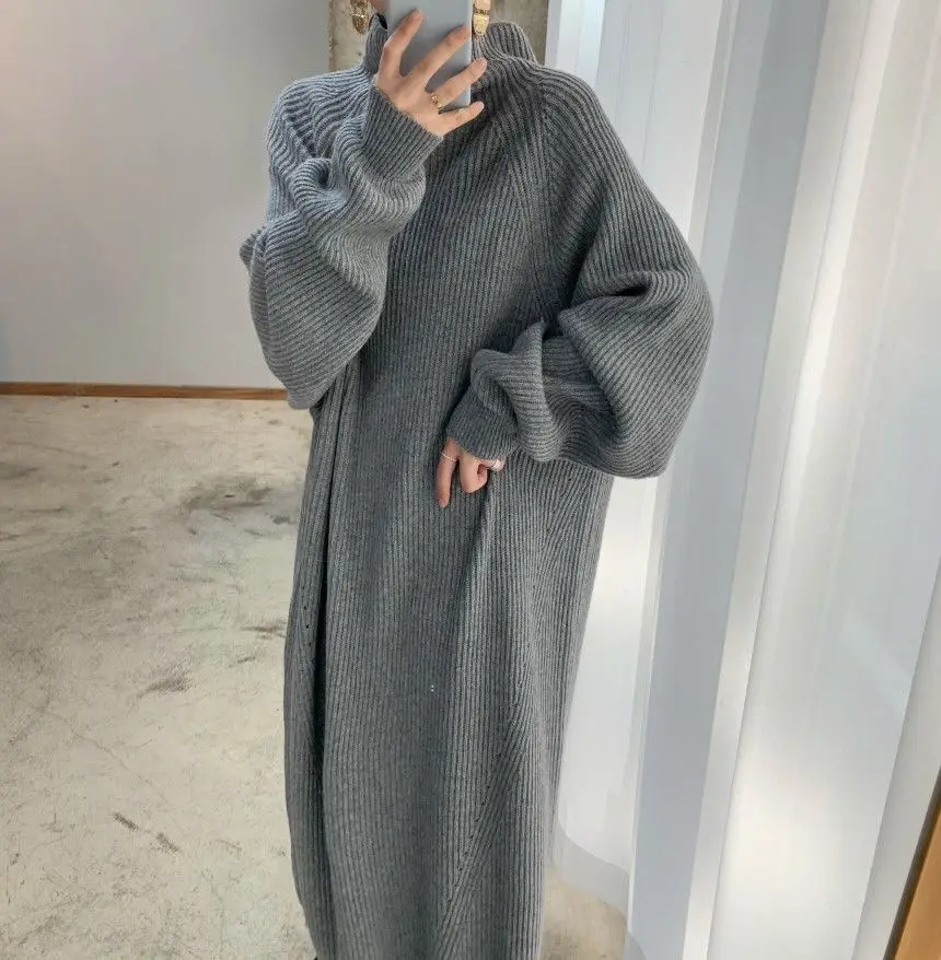 Корейская версия ленивое платье-свитер большого размера с длинными рукавами