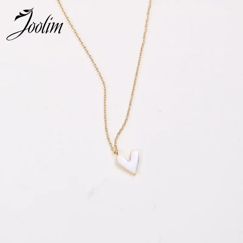 

Joolim Jewelry Wholesale Waterproof&No Fade Romantic Elegant White Enamel Heart Pendant Stainless Steel Necklace for Women