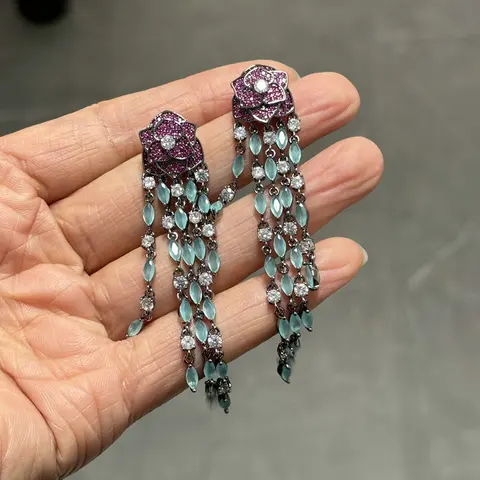 Bilincolor красные синие серьги-капельки с кисточками