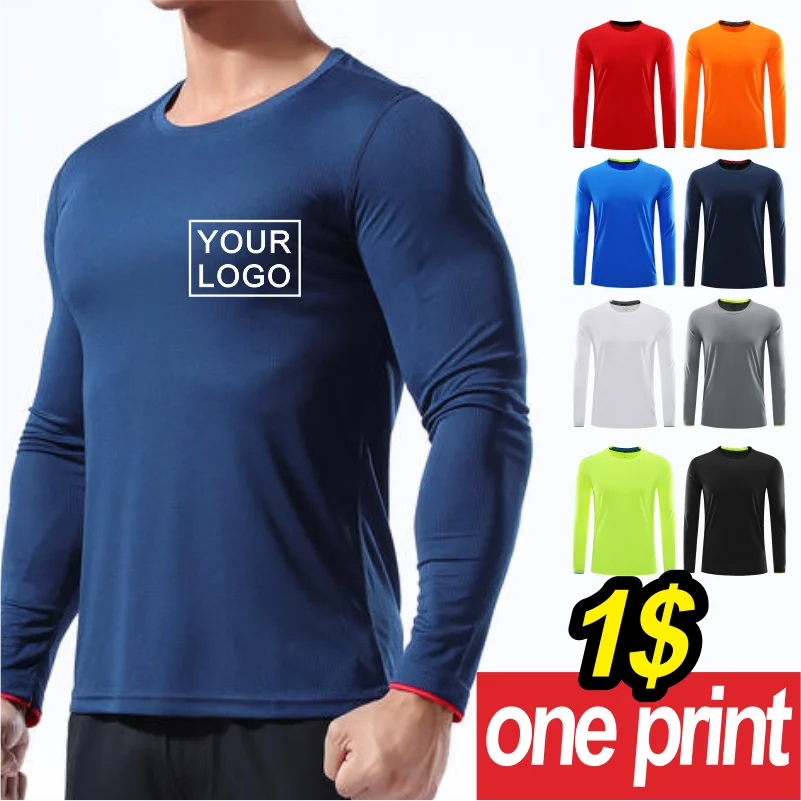 

Men's Long-sleeved Running Wear Breathable Sports T-shirt Gym Customization Printing Embroidery Your Logo Quick-drying Top 5xl