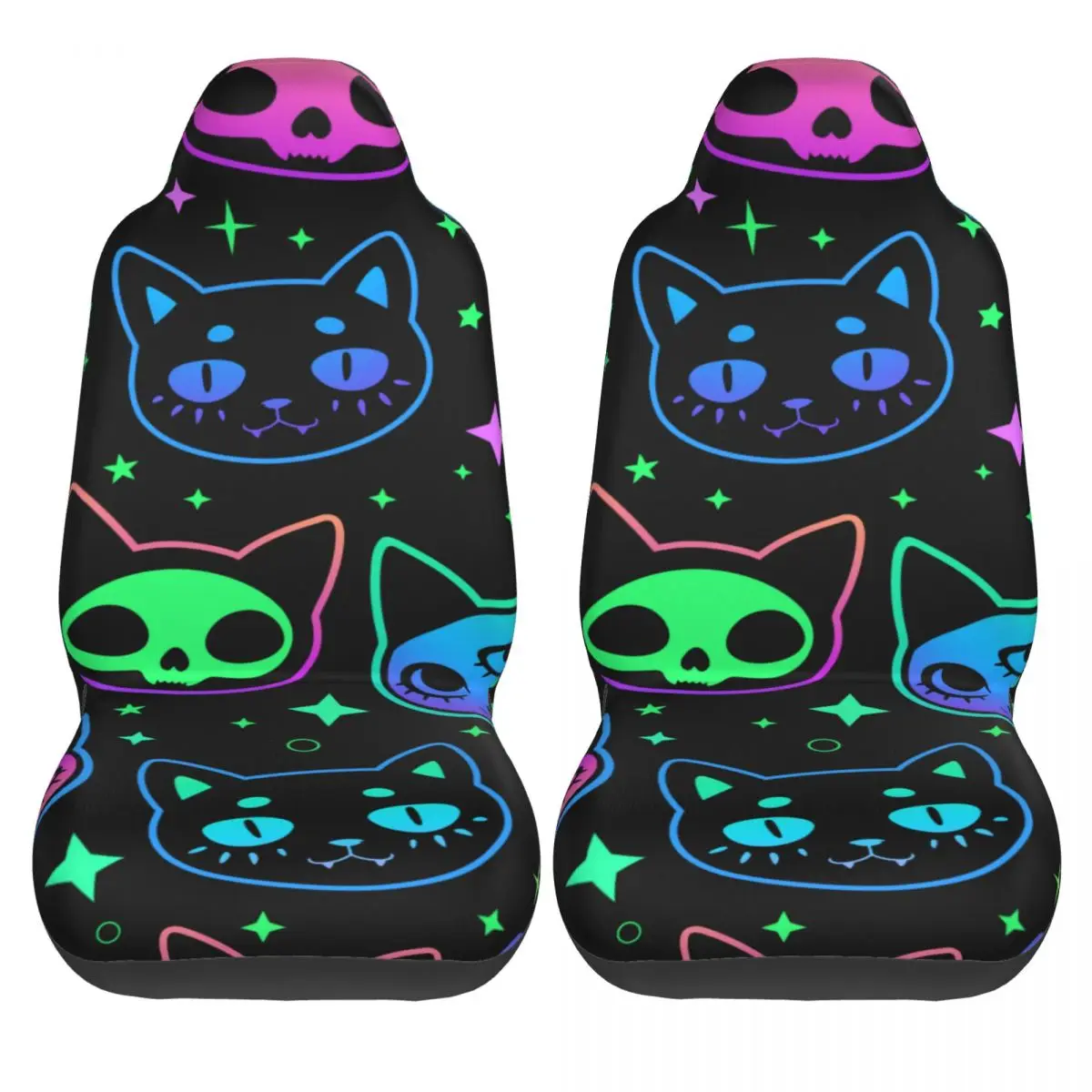 

Car Seat Cover Set Cute Cartoon Witchcraft Cat Polyester Universal Elastic Auto Interior Parts Accessories