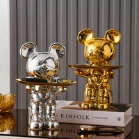 korean style electroplating shiny bear figurines resin decorative storage tray home decoration accessories for living room gift