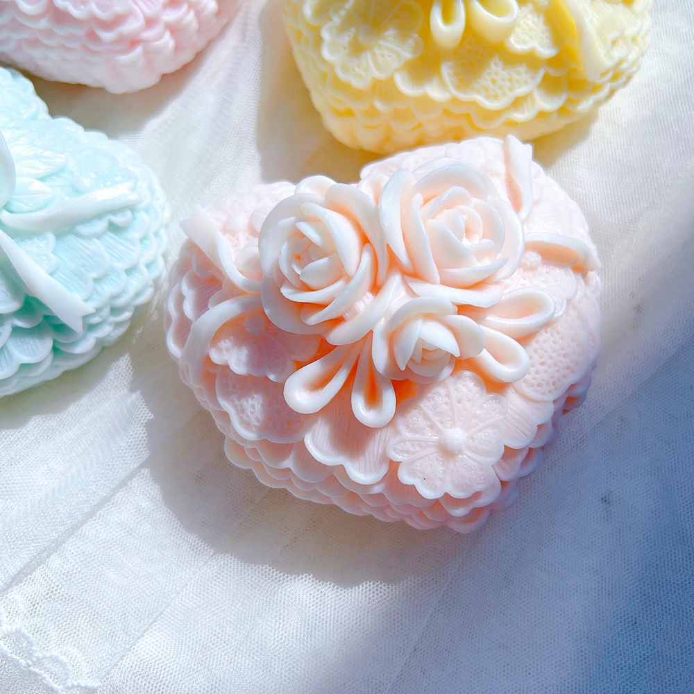 Силиконовая кружевная форма в виде Розы сердца свечи идеи для подарка на День