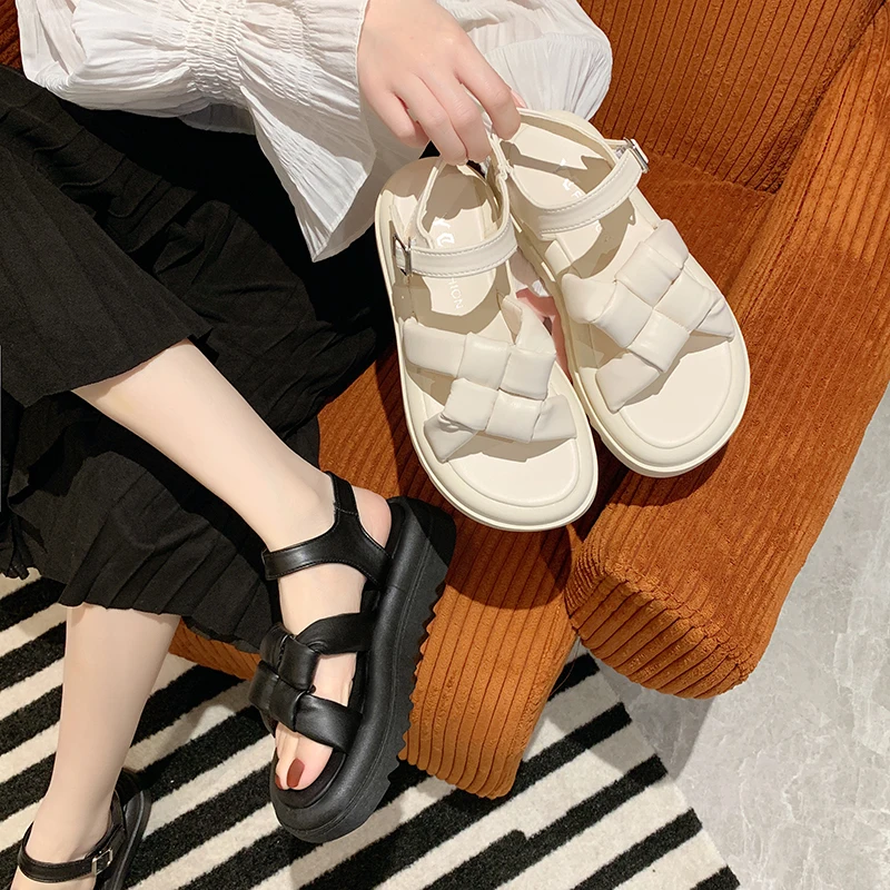 

Female Sandal Black Shoes for Women 2022 Summer Med Clear Heels Breathable Muffins shoe Girls Beige Comfort Beach Medium Fashion