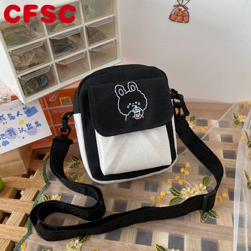 

Canvas Women‘s Phone Bag Cartoon Printed Shoulder Messenger Bag Fashion Hit Color Flap Purse Casual Handbag Female Shopping Bag