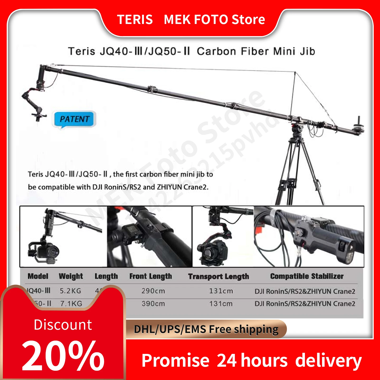 

Teris JQ40-III JQ50-II 5meters Carbon Fiber Lightweight Mini Crane Jib Crane footage For Video Camera Shooting Tripod for came