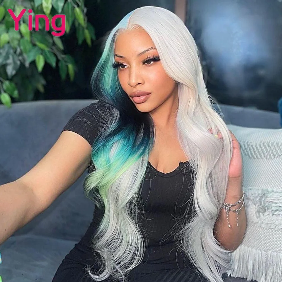 Highlight Bleu With Black 613 Blonde Colored 13X6 Lace Frontal Wig Human Hair Wig Body Wave Brazilian 180%13X4 Lace Front Wigs