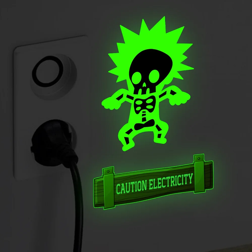 

Остерегайтесь поражения электрическим током, предупреждающий лозунг, светящаяся наклейка на стену для выключателя, детские комнаты, светя...